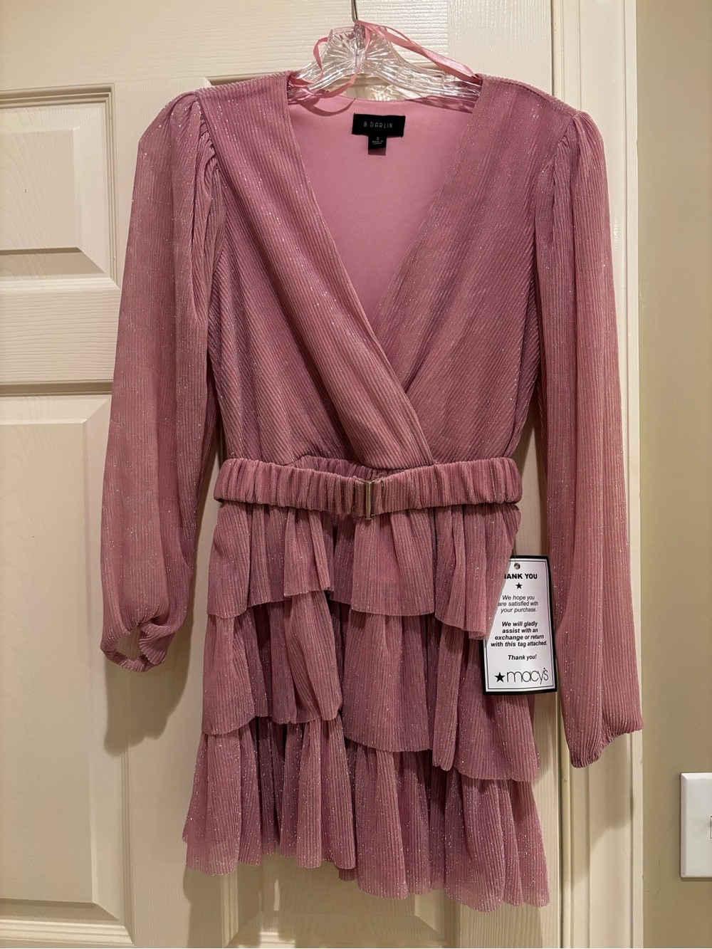 B Darlin Pink Tiered Ruffle Wrap Mini Dress